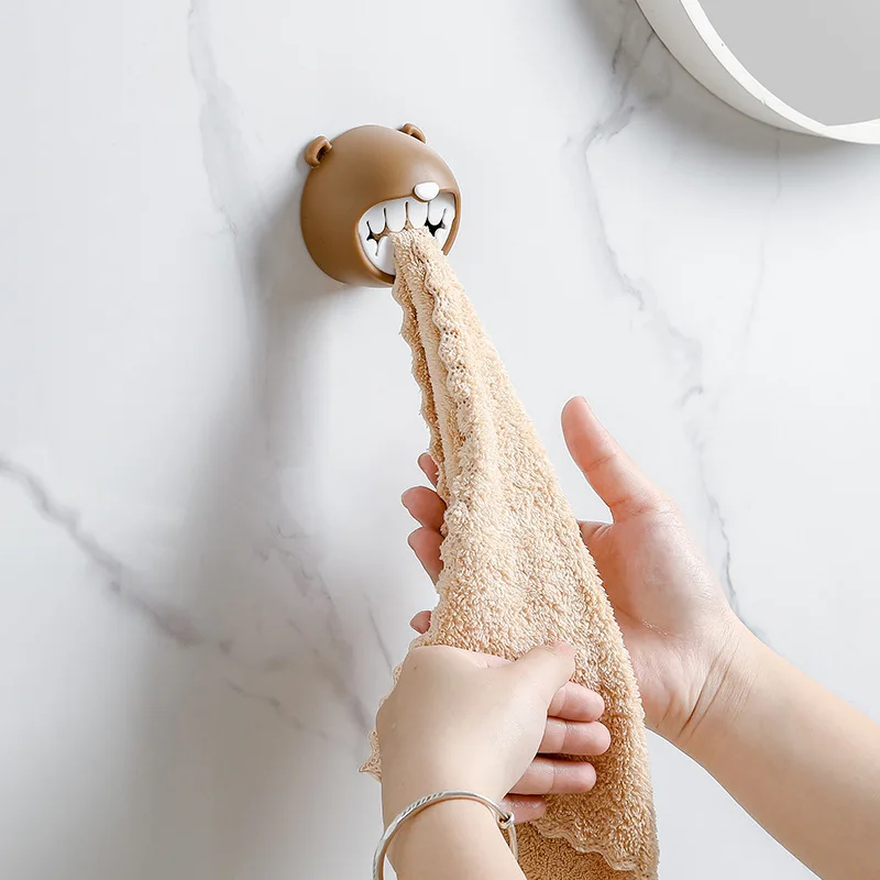 Mengqu Bear Towel Plug Free Punching Towel Storage Refrigerator Bathroom balcony Wall Hanging Viscose Hook
