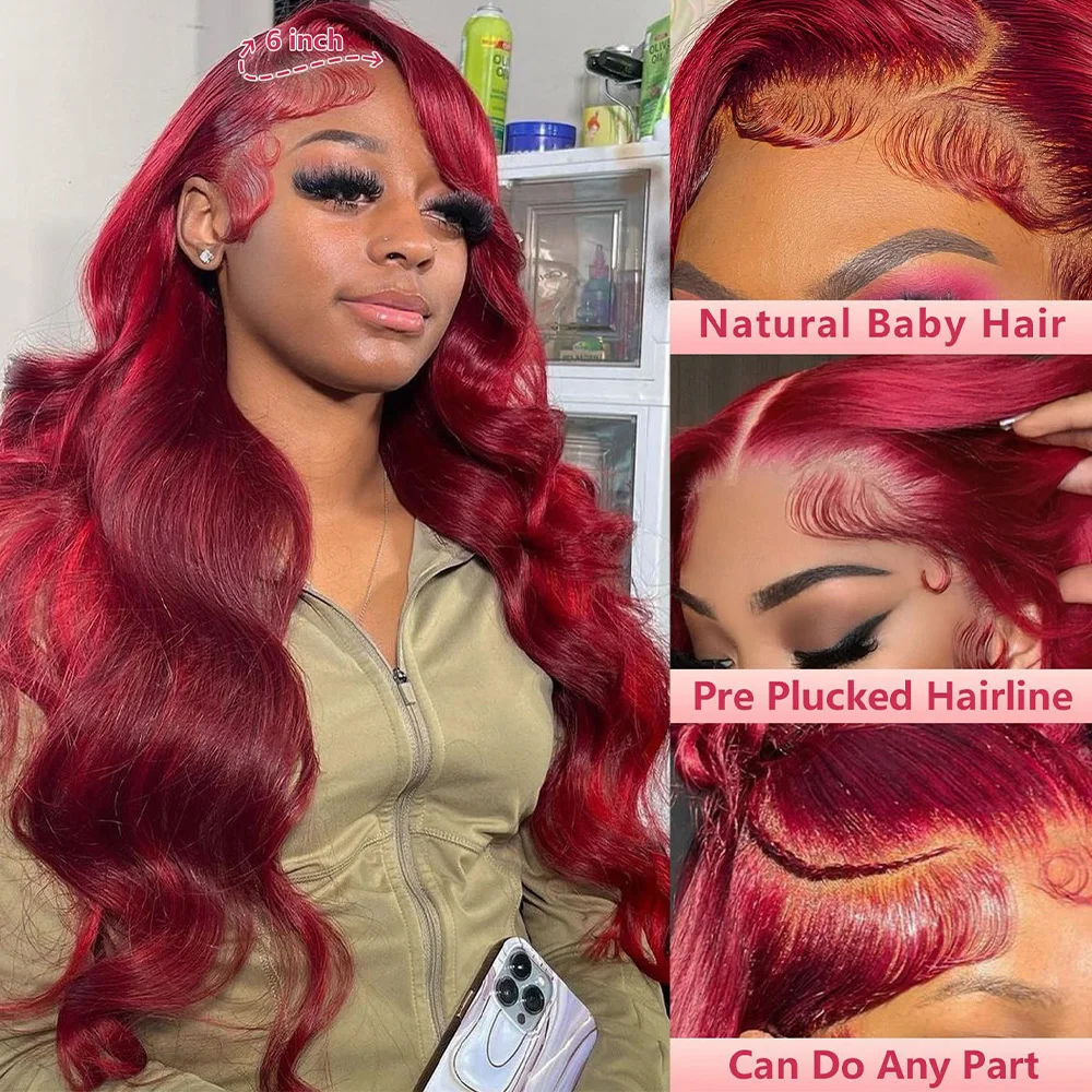 99J Burgundy Body Wave Brazili - Hd Lace Frontal Wig Human Hair Pre Plucked 评论和价格
