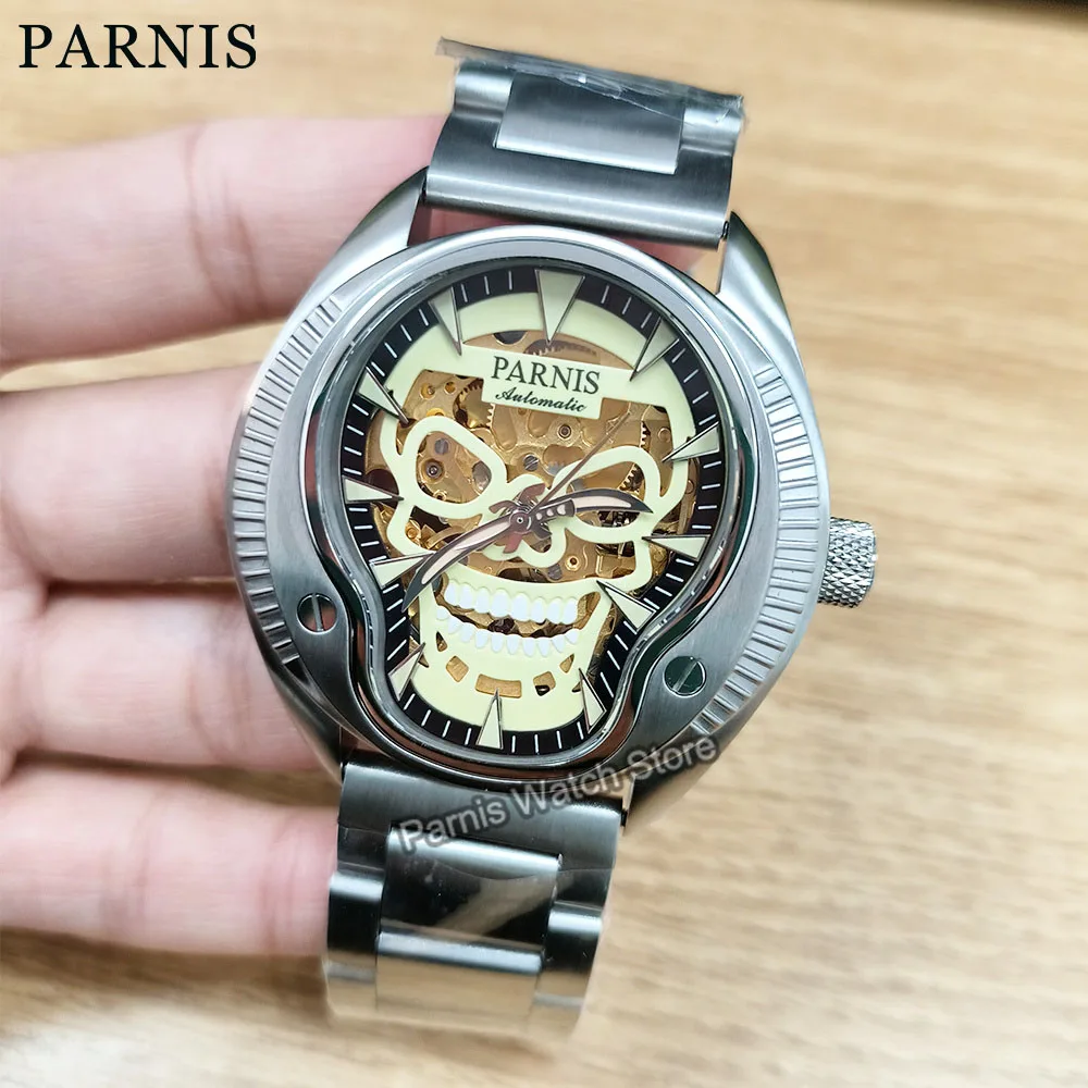 Parnis 43mm Sapphire Crystal 21 Jewels Miyota 8N24 Automatic Men's Watch Luminous Skull