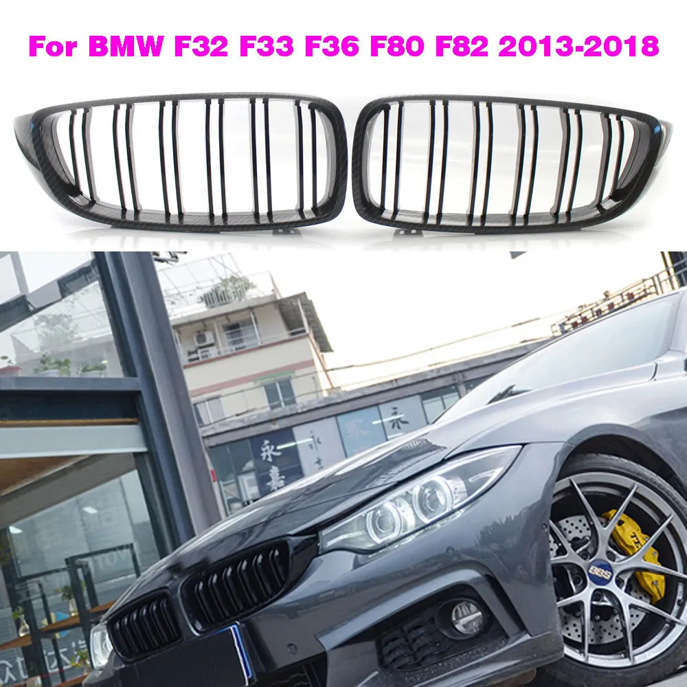 

Carbon Fiber A Pair Front Hood Kidney Sport Grill Grille For BMW F32 F33 F36 M3 M4 F80 F82 F83 4-Series 2013 2014 2015 2016-2018