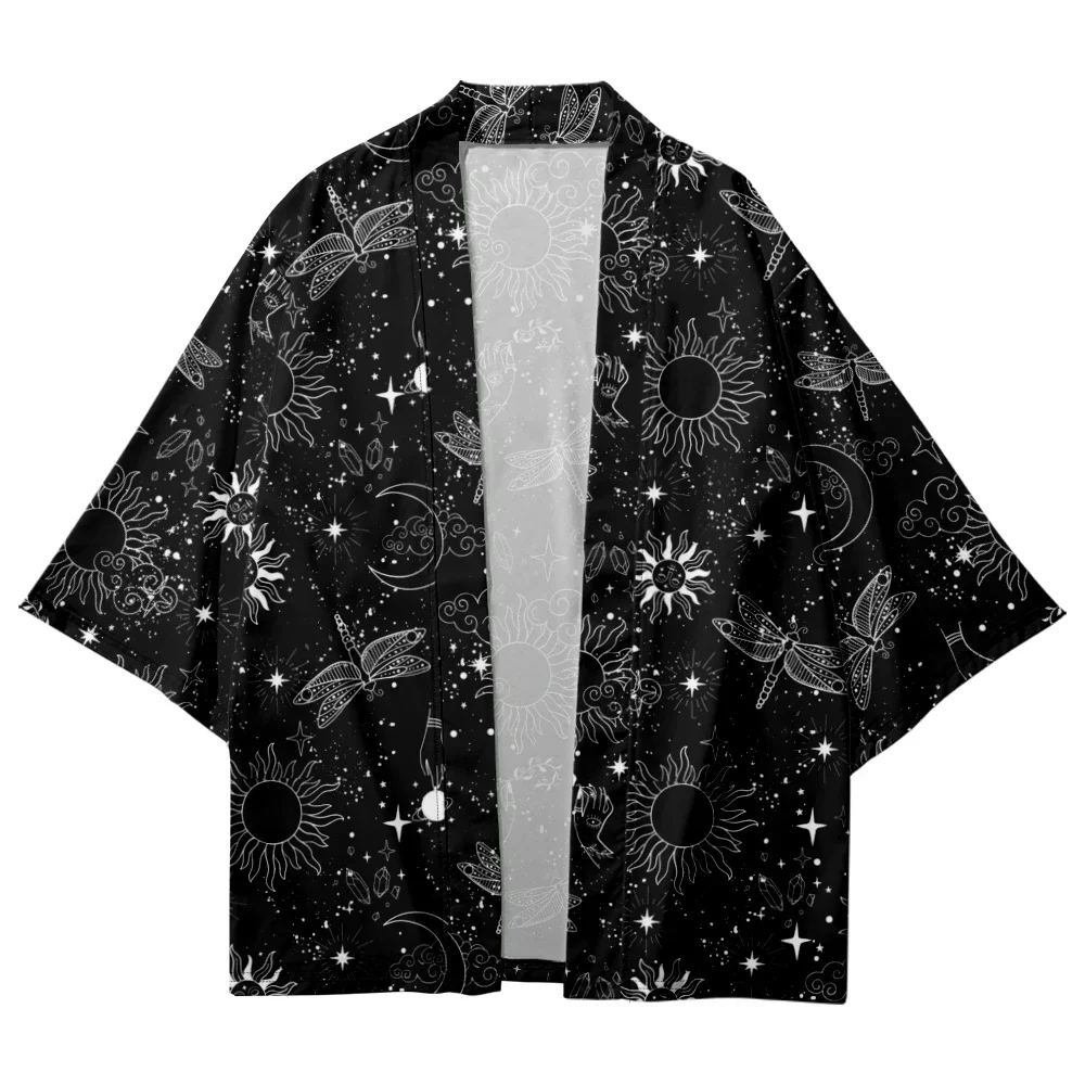 Men and Women Japanese Kimono Moon Star Space Print Kimono Fashion Casual Loose Thin Coat Cardigan Beach Shirt Bathrobes Chic