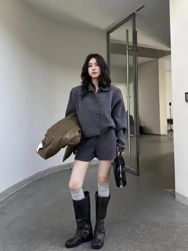 Women Two Piece Suit Vintage Long Sleeve Jacket Coat with Shorts Pants Vintage Y2k Office Ladies Shorts Sets 2000s Clothes 2024