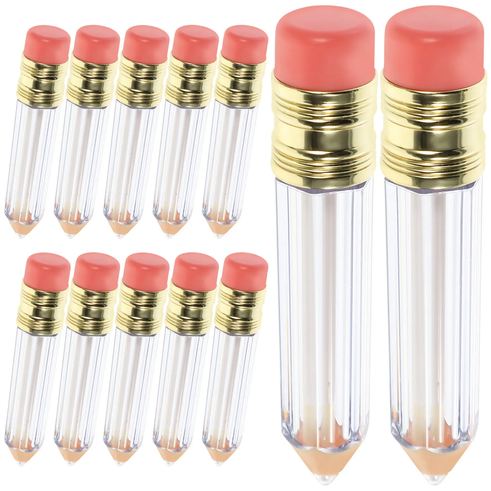 12Pcs Lip Gloss Tubes Pencil Shaped Clear Refillable Containers for Lip Balm Shower Gel Lotion Travel Makeup Sample
