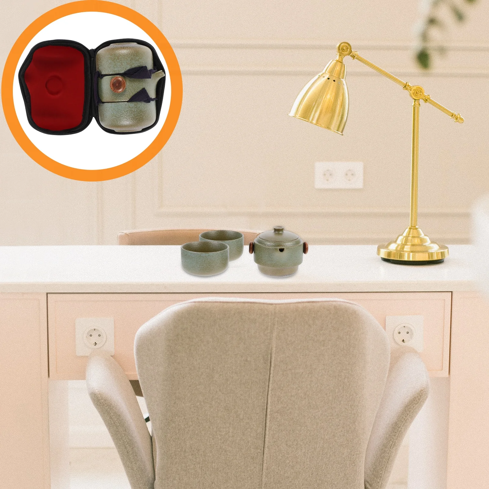 

2 Cups 1 Teapot Portable Kung Fu Tea Set with Filtering Inner Tank Heat Insulated Handle Nesting Design for Travel Home Use