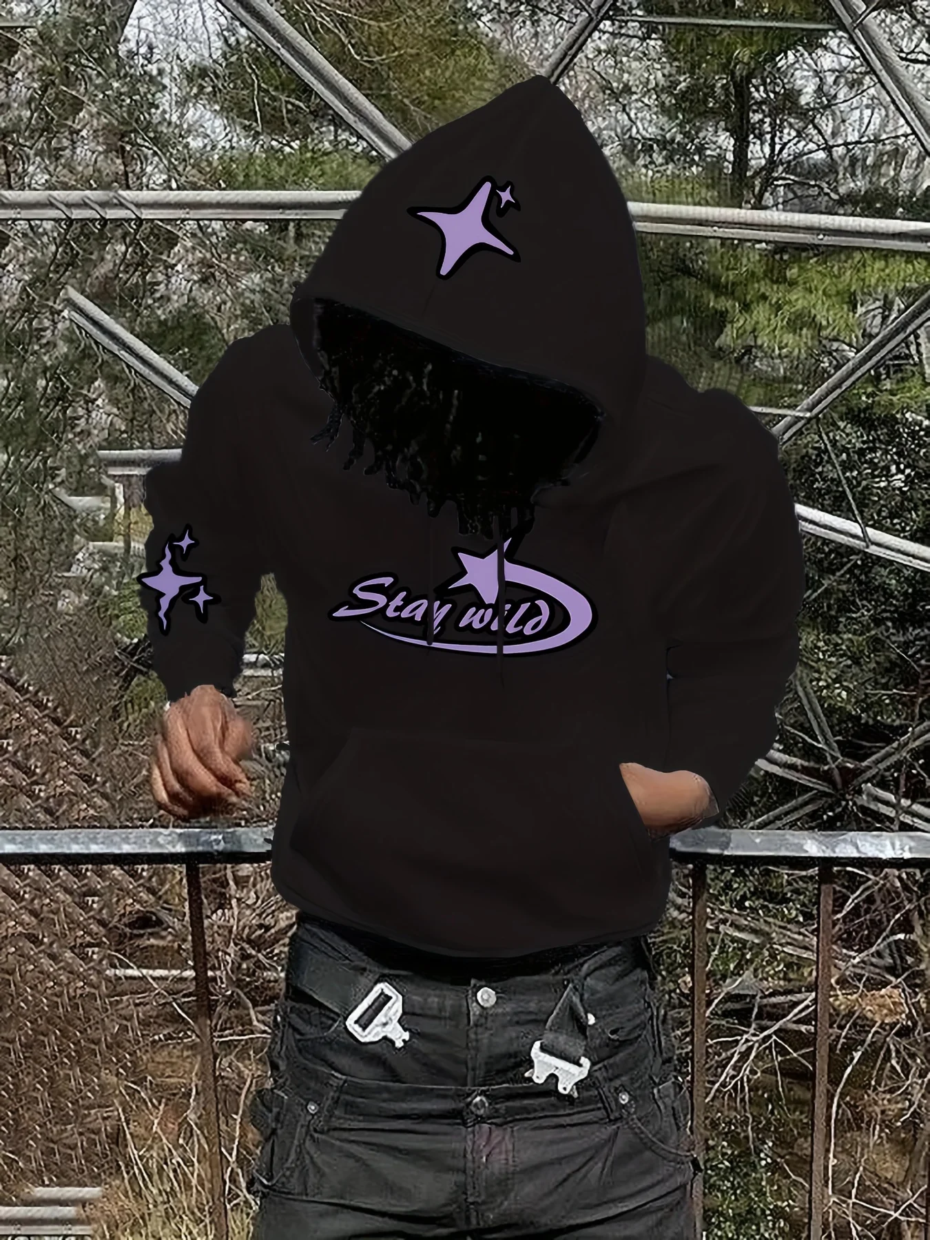 Y2K Star Graphic Hoodie Men Vintage Stay Wild Letter Hooded Sweatshirt streetwear  hoodies men clothing promo