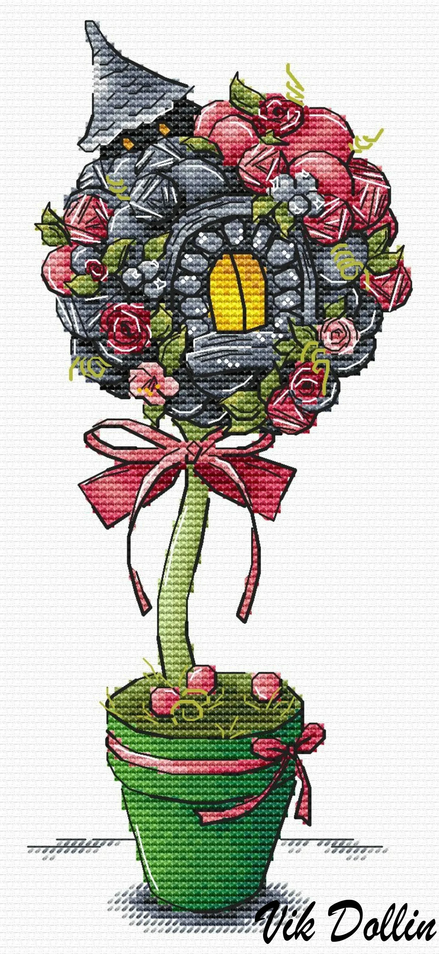 Cross stitch Kit 14CT Canvas Cross Stitch Embroidery Set Craft -11-Potted Flower Series Ghost House 20-33 Cross Stitch Set