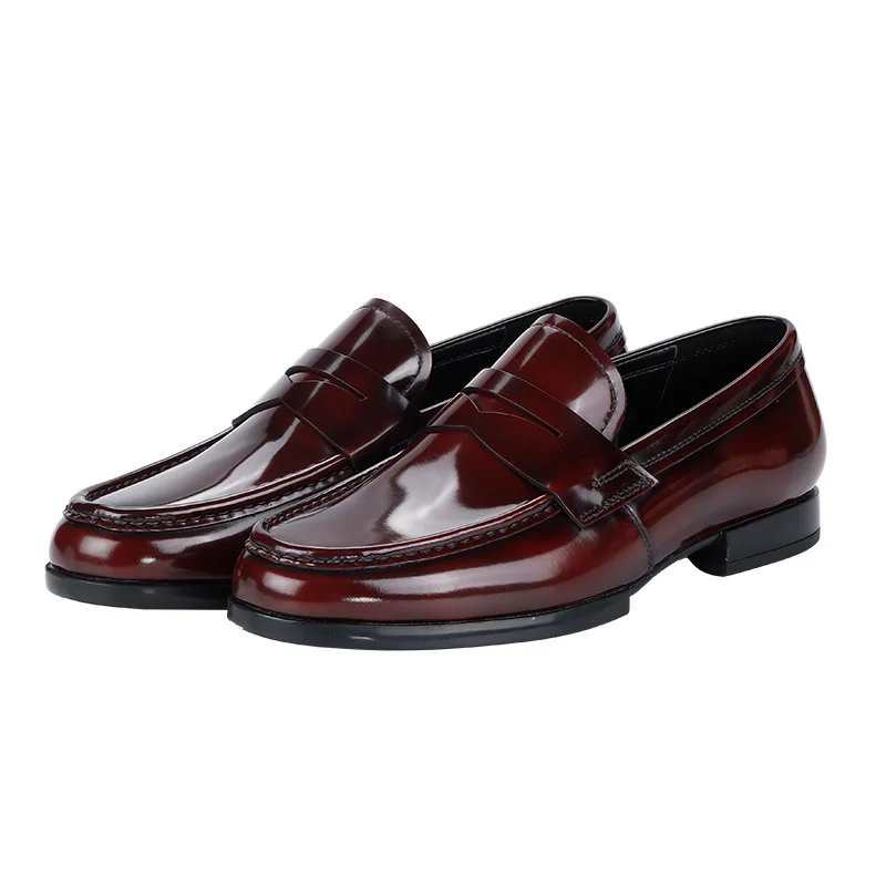 Men Business Casual Genuine Leather Commute Fashion Loafers Shoes Male Vintage Black Red Cow Leather Wedding Dress Shoes