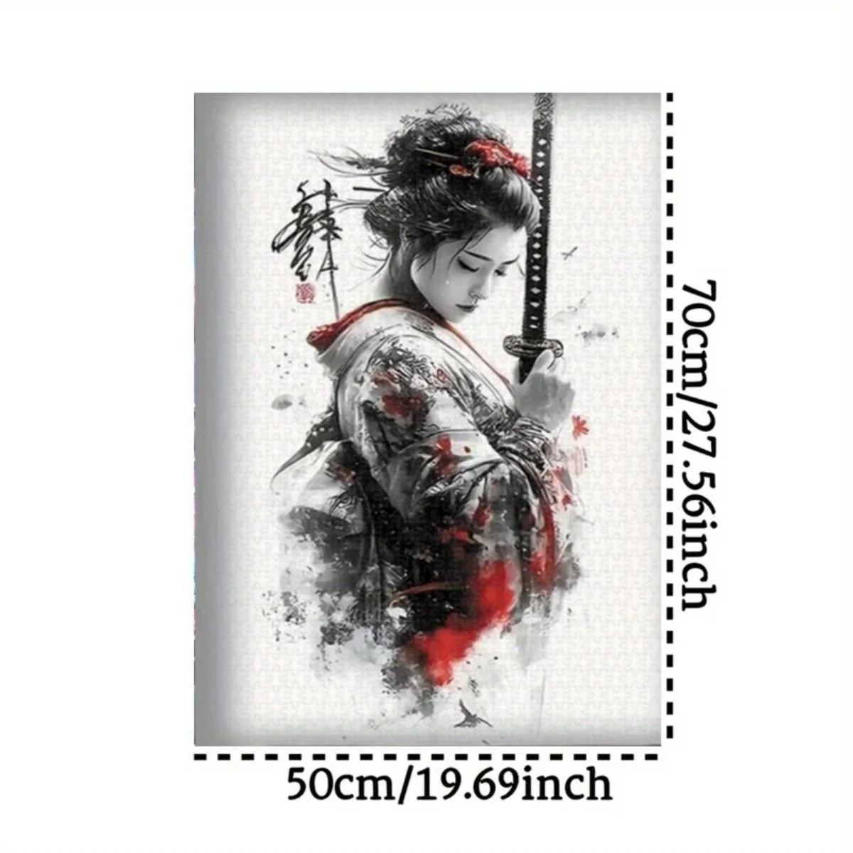 1000pcs Japanese Geisha Puzzle - Elegant Kimono & Katana Ink Painting Art with Samurai Sword, Large Frameless Jigsaw for Adult