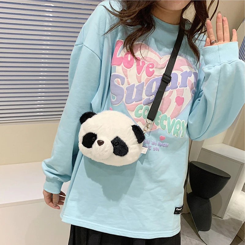 Bolso cruzado de peluche con cabeza de Panda para niñas, mochila de oso suave, monedero, regalo de cumpleaños y vacaciones