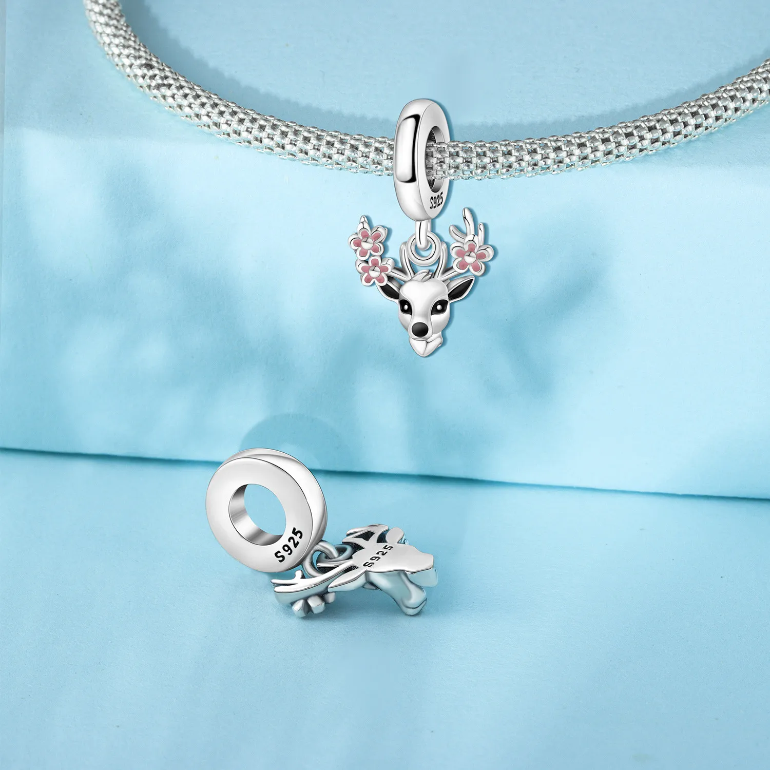 925 Sterling Silver Cute Sika Deer Pendants Bracelet Charms Fit Bangle For Women Jewelry Party Beads Fine Gifts DIY Accessory