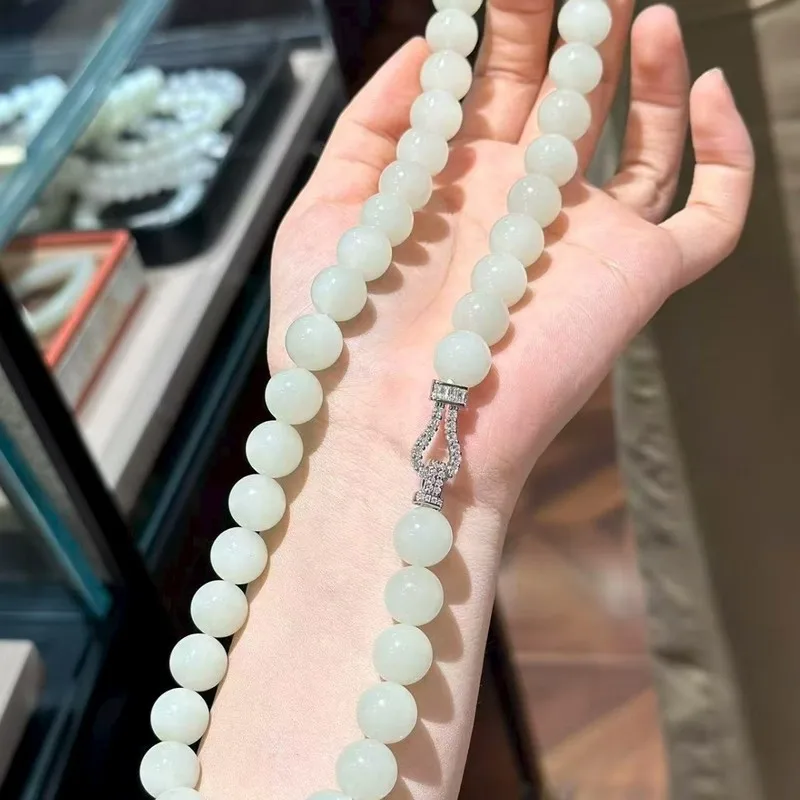 Hetian Jade , Round Bead Mother Necklace, Earrings, Bracelet, Jewelry Set Mom