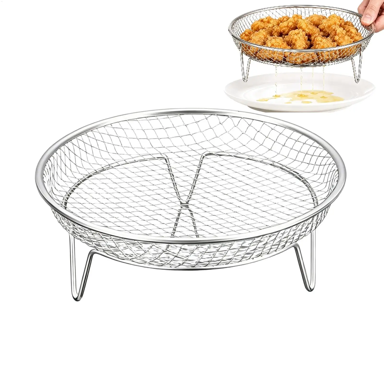 Stainless Steel Air Fryer Rack Stackable Grill Food Baking Tray Durable Air Fryer Basket for Kitchen Home Outdoor BBQ