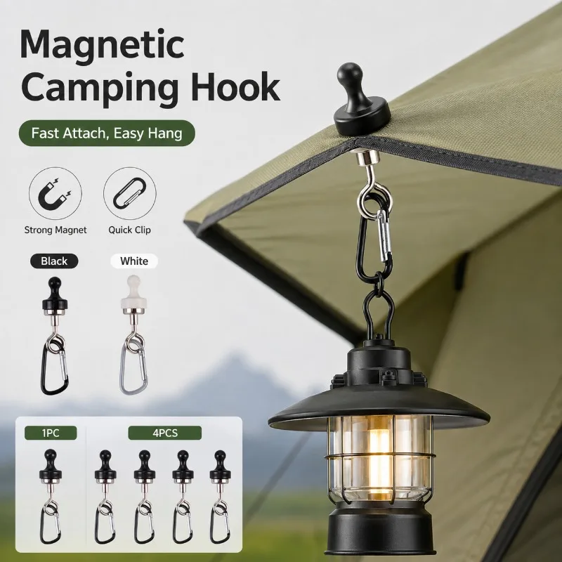 Outdoor Magnetic Hook Strong Magnet Camping Gear Hanger Aluminum Alloy Carabiner Clip for Tent Tarp Lantern Hanging