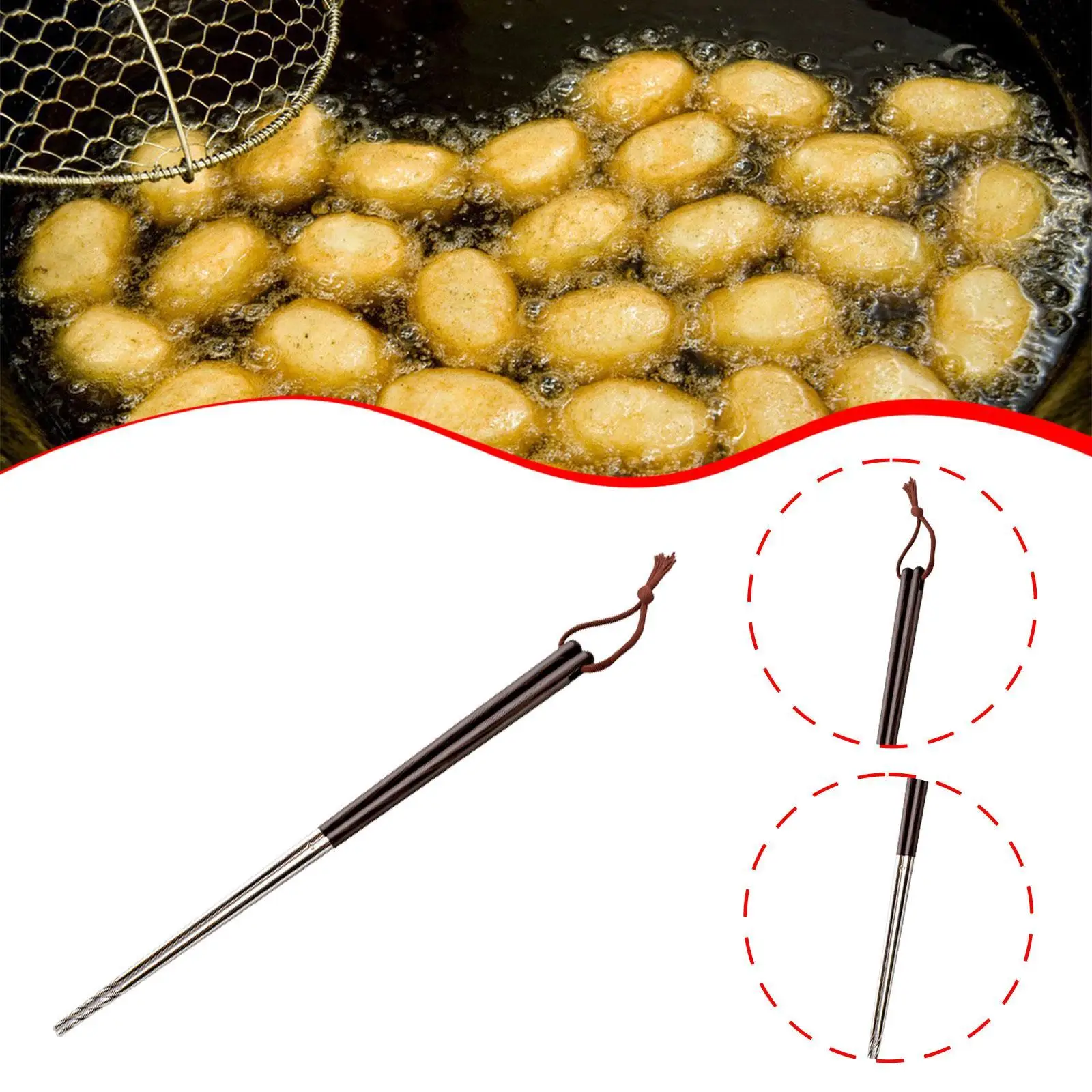 1 زوج عيدان الطبخ مع مقبض خشبي مكافحة السمط عدم الانزلاق طويلة للقلي العميق في ووك للمطعم المطبخ المنزلي