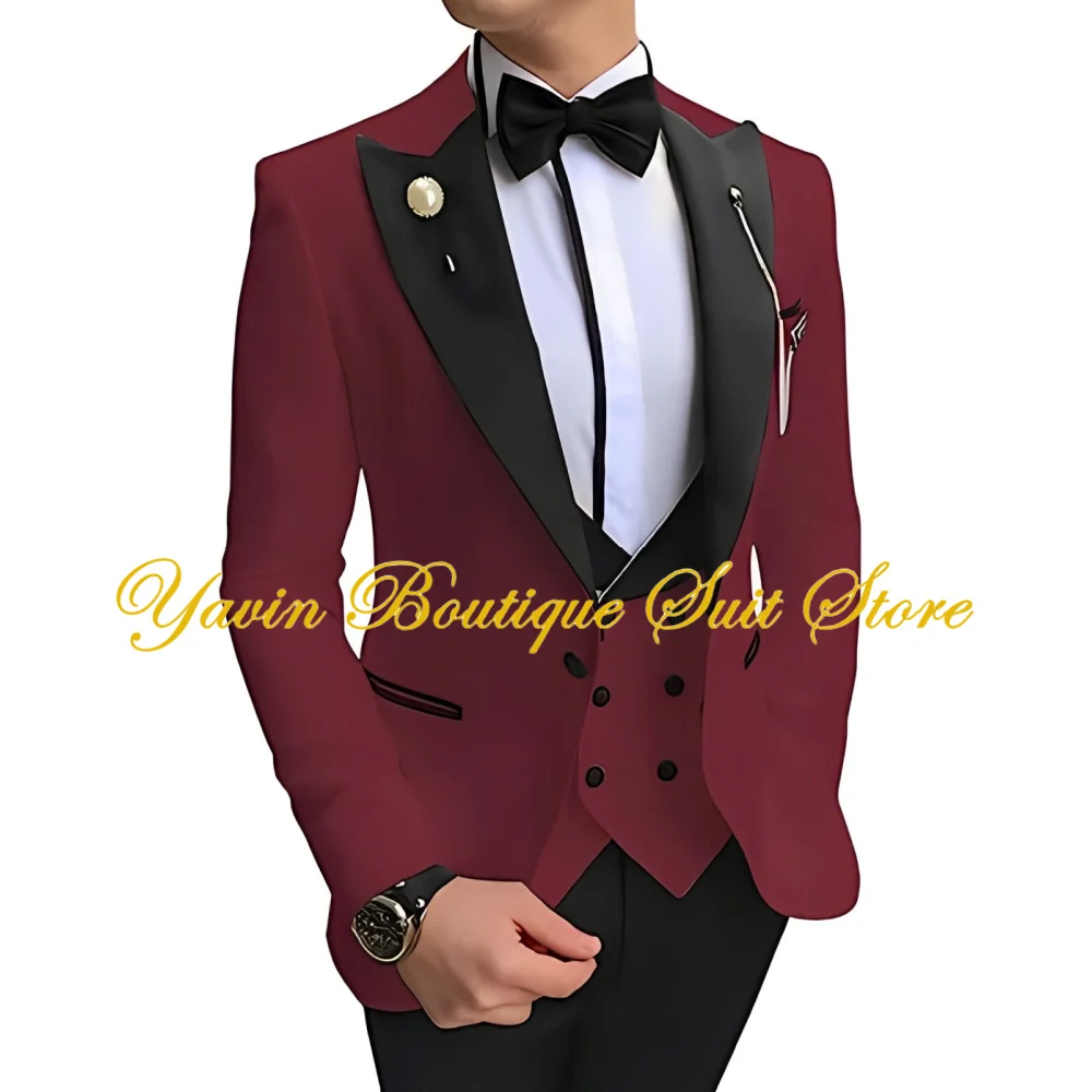 

Men's Tuxedo Slim Fit 3 Piece Suit Formal Wedding Suit One Button Jacket Vest Pants with Bow Tie