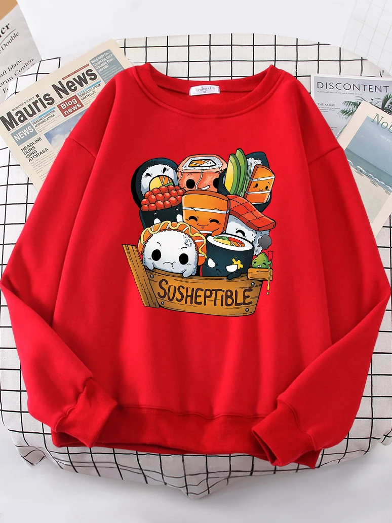 Kawaii Delicious Food Sushi Babys Women\'s Sweatshirt Fashion Warm Hoody Casual Loose Hoodies Soft versized Women Streetwear