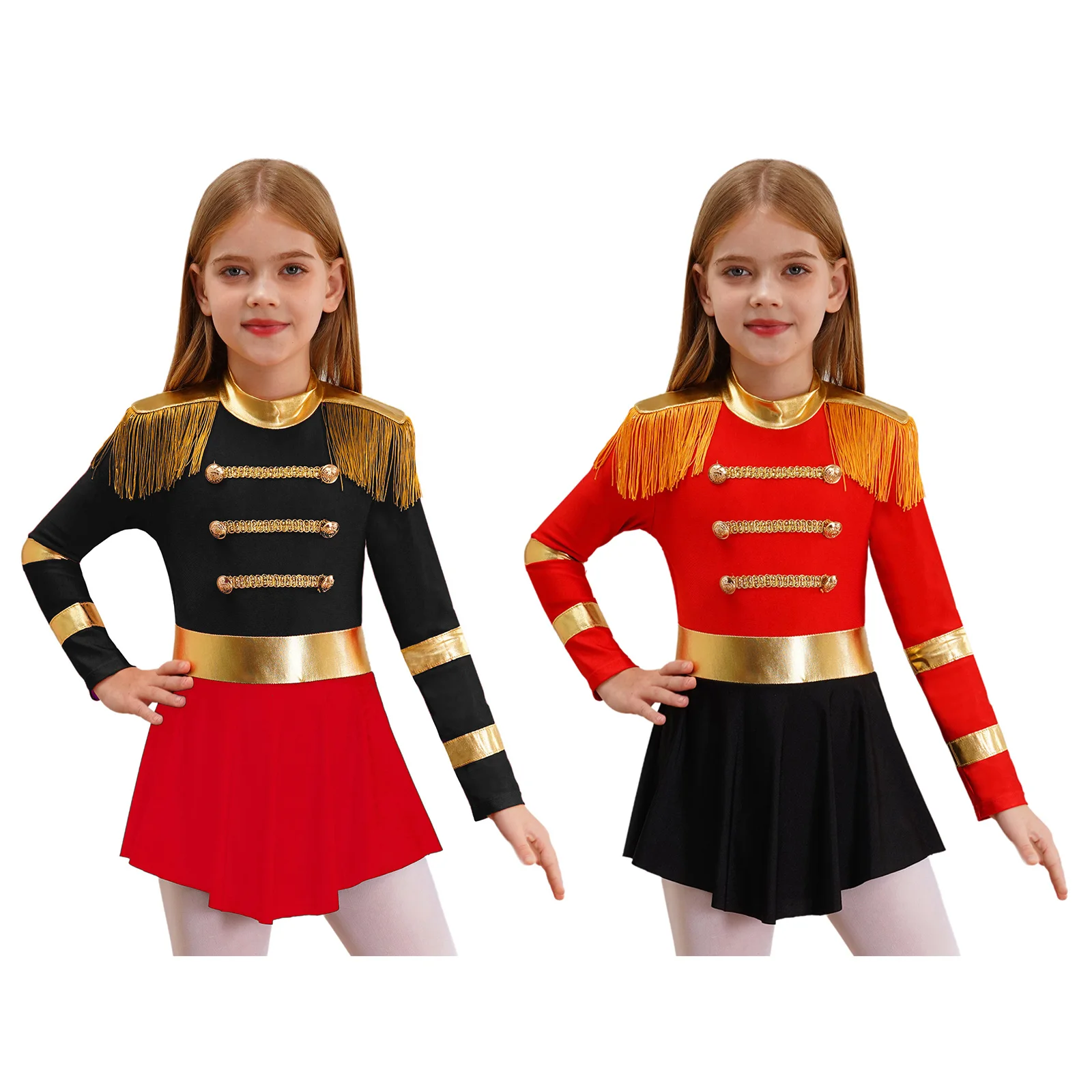 Kinder Meisjes Circus Circusdirecteur Halloween Kostuum Showman Lange Mouw Franjes Epaulet Bodysuit Jurk Uitvoering Carnaval Dress Up