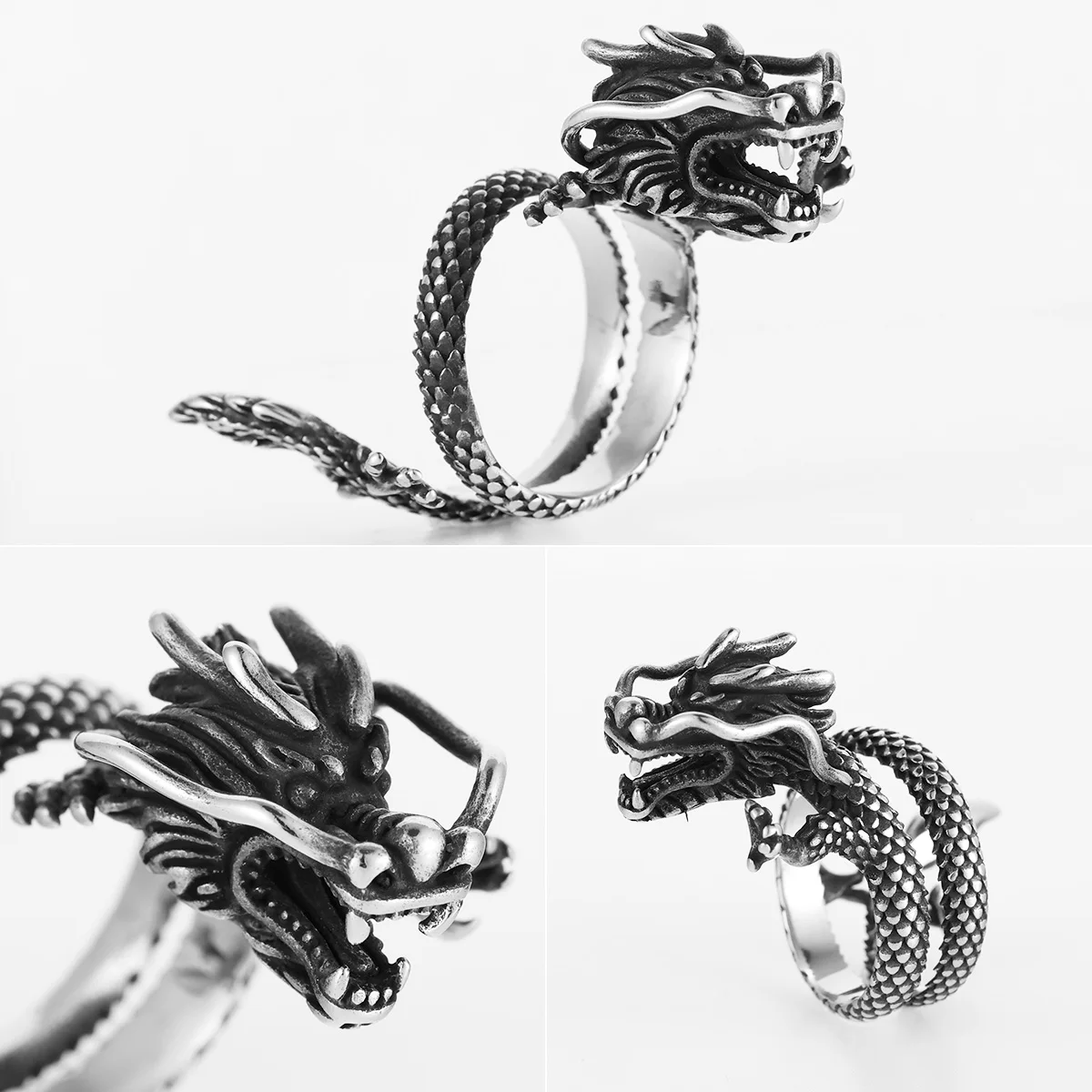 Stainless Steel Men Rings Chinese Dragon Punk Vintage Trendy For Women Biker Fashion Jewelry Halloween Creativity Gift Wholesale