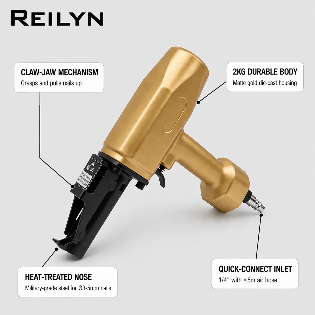Reilyn T50SC Pneumatic Nail Puller Air Nail Remover Air Punch Nailer for Dismantling Wooden Pallet Nail/Engineering Module Nail