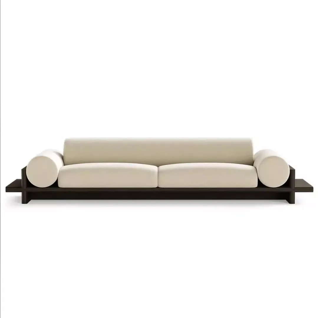 Solid wood fabric sofa small apartment living room modern simple three-person straight sofa