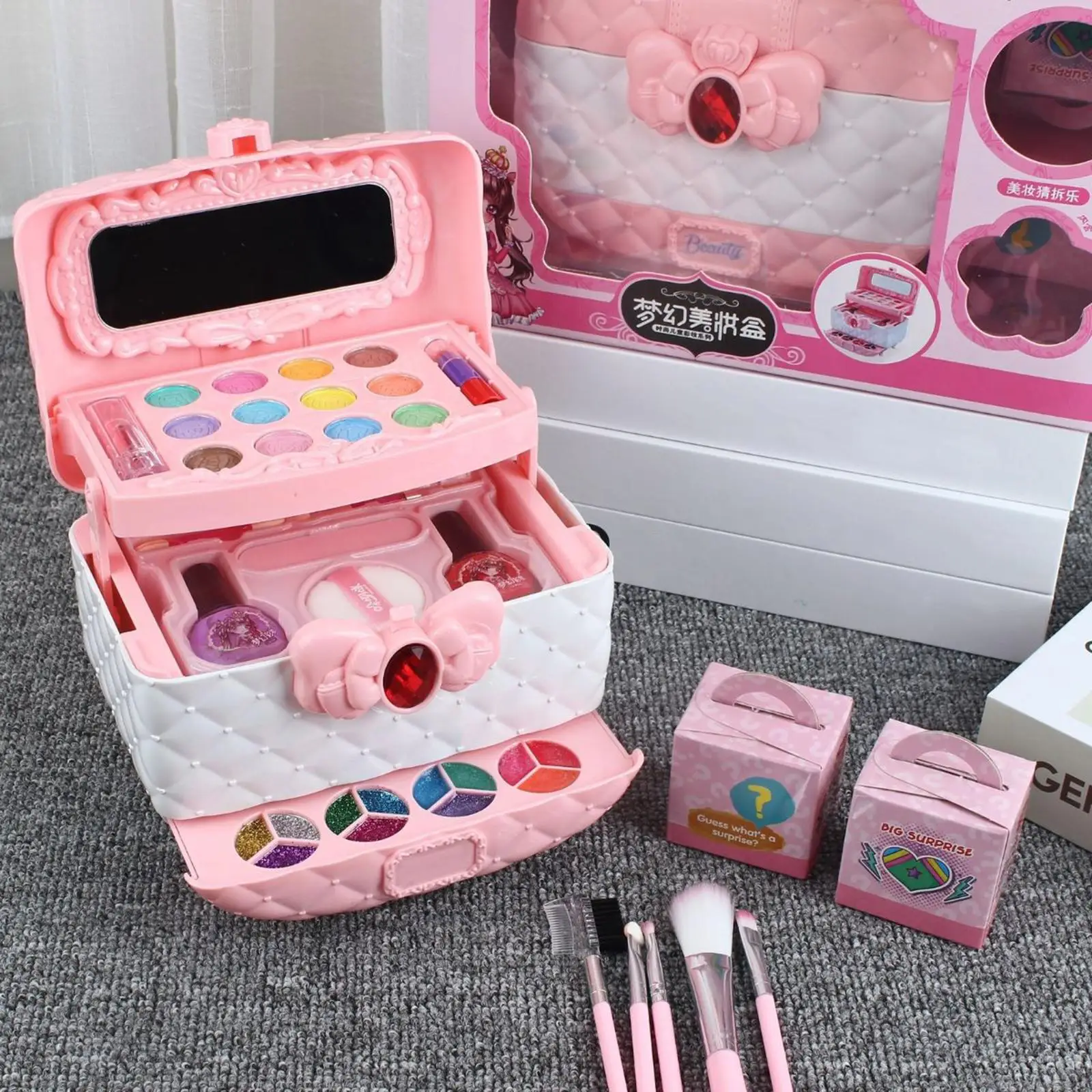 Makeup Beauty Set with Cosmetic Case Princess Toy with Mirror Washable Makeup