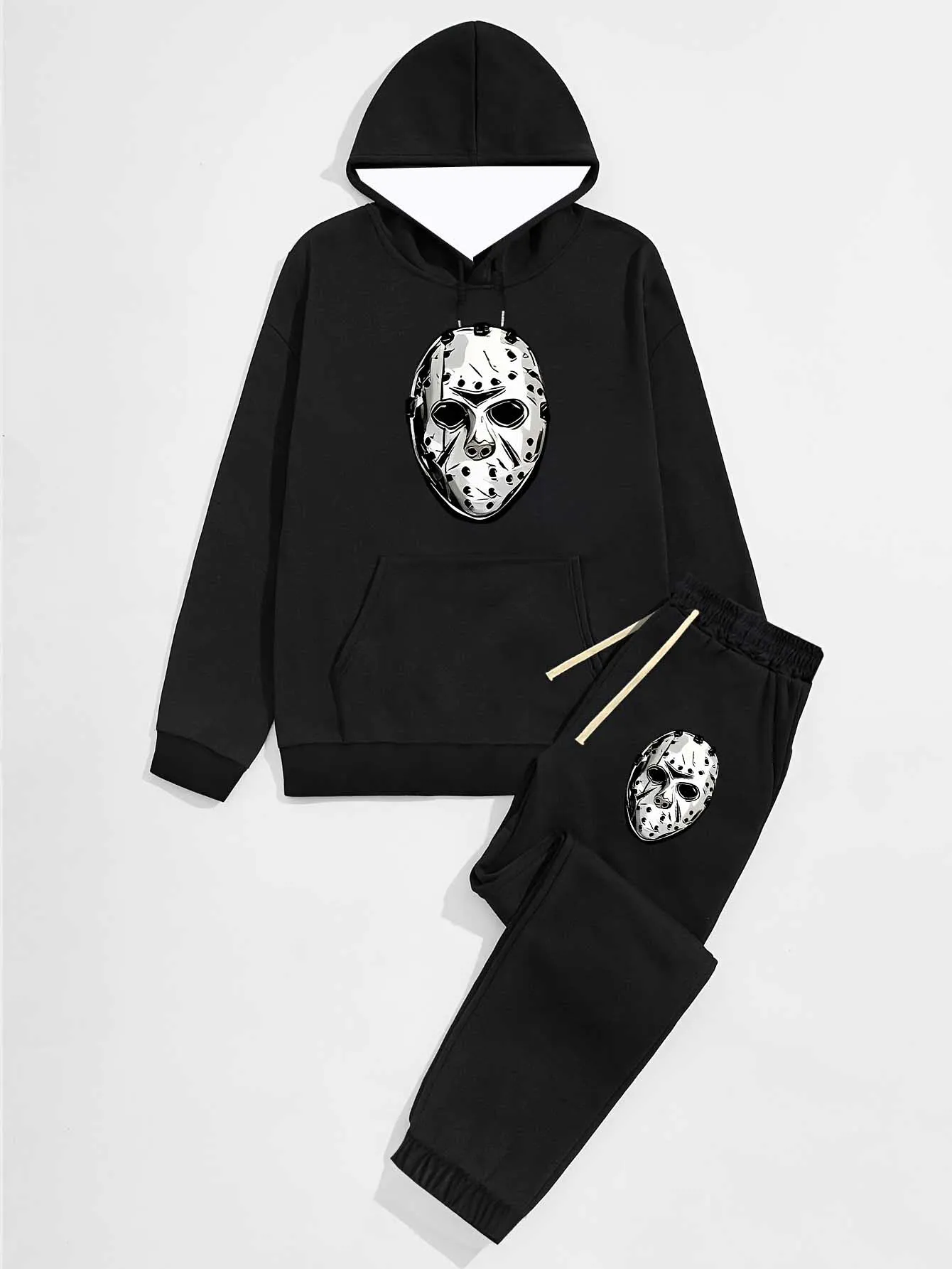 

Осенне-зимний новый спортивный костюм Y2K с капюшоном и маской с 3D принтом, мужской модный оверсайз, повседневный удобный уличный комплект из двух предметов