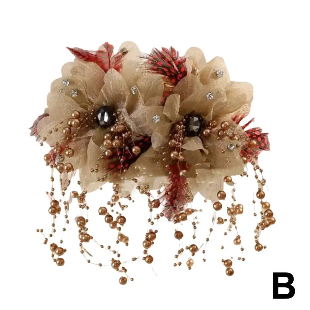 

2024 New Flower Tassel Hair Clip Women Elegant Pearl Grab Fashion Feather Bead Tassel Hair Shark Clip Clip Tassel Accessori F9L1