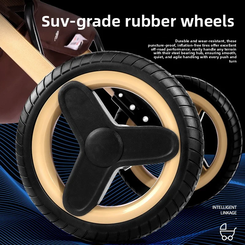 Three-in-one basket, one-hand stowage, lightweight baby stroller, can sit and lie down, two-way shock absorber, detachable