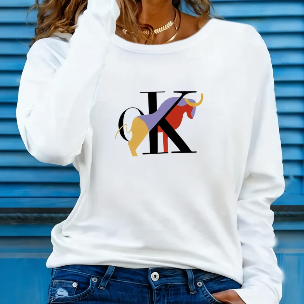 Autumn Women Long Sleeve T Shirt Print Fashion Casual Loose Pullover Tee Comfortable Round Neck Female Basic Blouse
