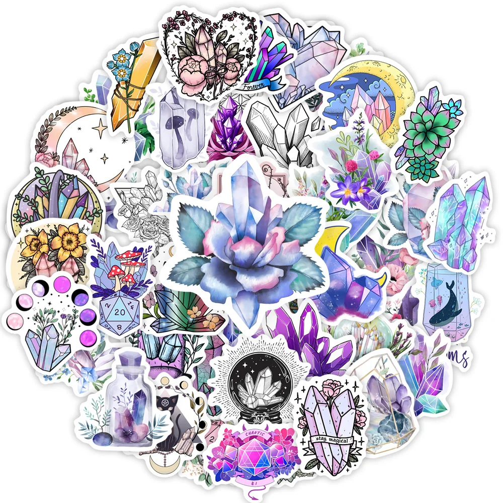 Watercolor Crystal Stickers Amethyst BOHO Mystery Psychic Decorative DIY Gift Decal for Phone Laptop Bottle Scrapbook Waterproof