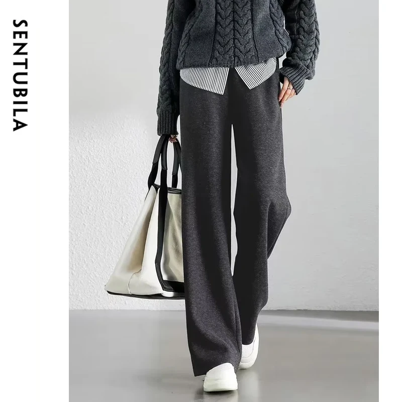 SENTUBILA Casual Straight Wool Pant Women Thick Warm High Waist Knitted Sweatpant Winter Trousers 2024 Woman Clothes 144K56338