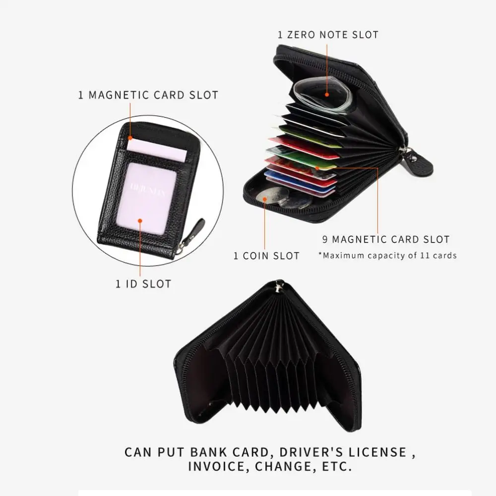 Secure PU Leather Credit Card Holder RFID Blocking Solid Color Coin Purse Portable Anti-theft Bank Wallets Women