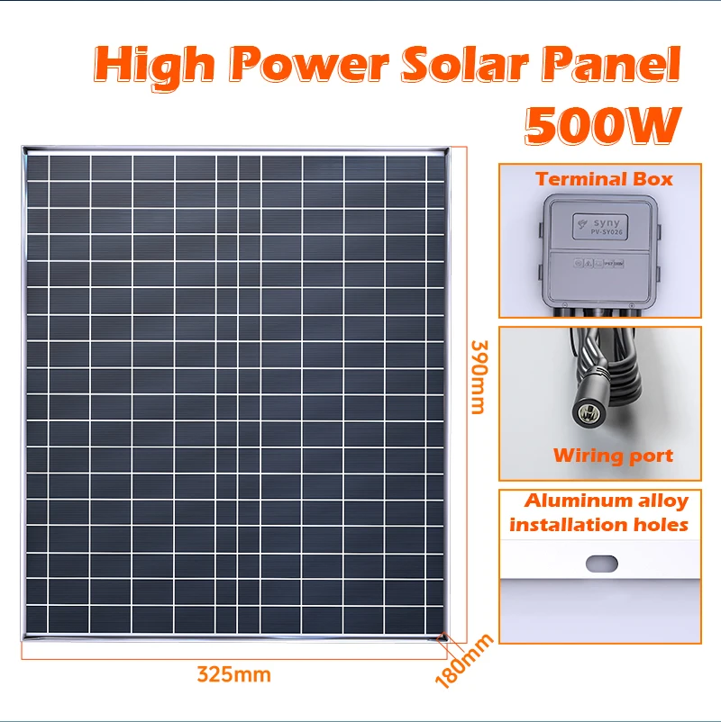 500W12V Photovoltaic Solar Panel, 1000W Power Bank Kit 100AController Solar Plate For Home/Camping/RV/Car Fast Battery Charger