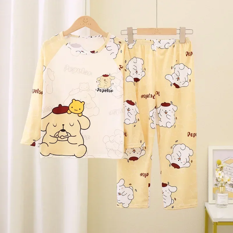 Autumn Children's Pajamas Set Girls Milk Silk Sleepwear Boy Thin Pajamas Kids Long Sleeve Loungewear Cute Anime Home Clothes