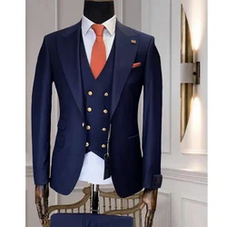 Gentleman Navy Blue Business Suits Men Wedding Groom Tuxedo Prom Party Slim Fit Terno Masculino Trajes De Hombre Blazer 3 Pieces