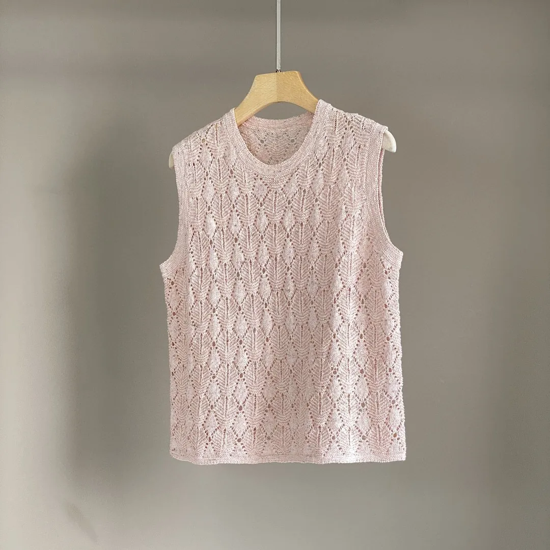 2025 Primavera y novedad de verano, chaqueta cárdigan de punto a la moda de lino de seda, chaleco informal versátil, traje para mujer