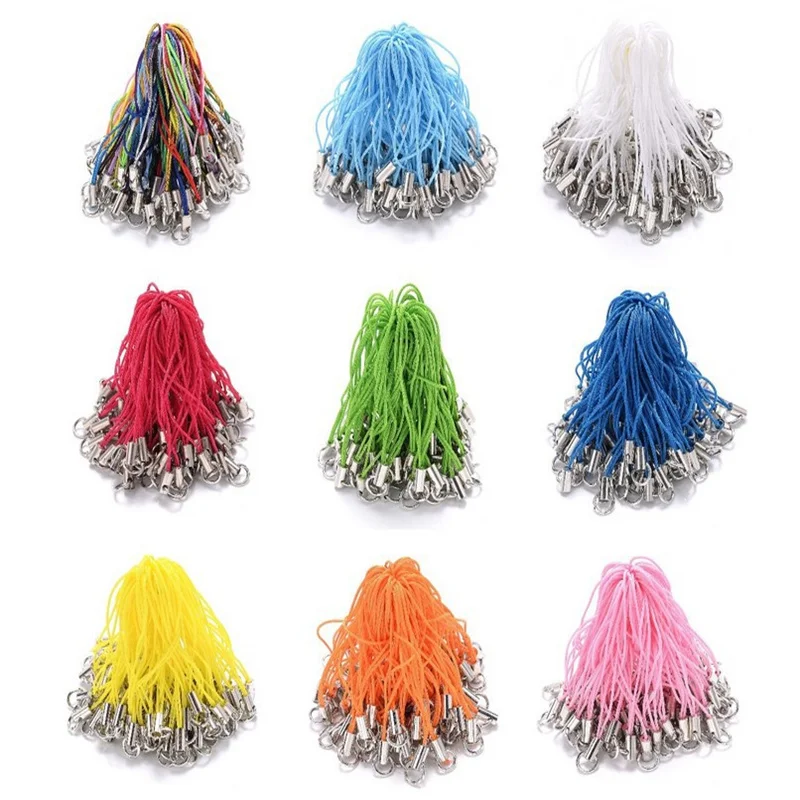 100Pcs Colorful Phone Chain Lanyard Lariat Cords Lobster Clasp Rope Keychains Hooks Mobile Phone Strap Charms Bag Accessories