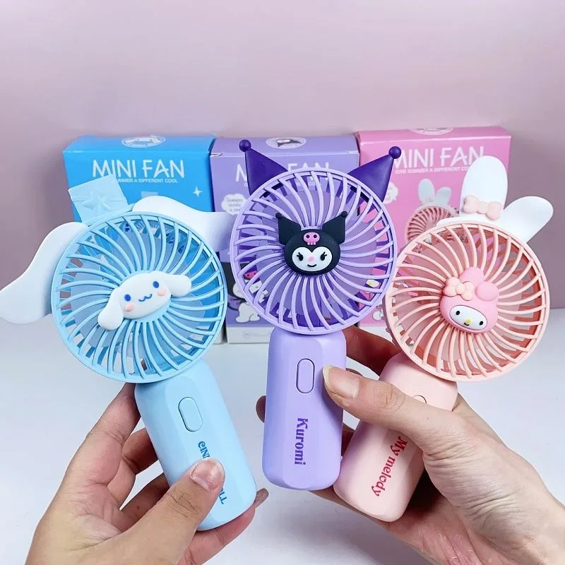 

Sanrio Hello Kitty Kuromi Cinnamoroll Cartoon Cute Handheld Small Fan USB Charging High-value Creative Portable Silent Fan