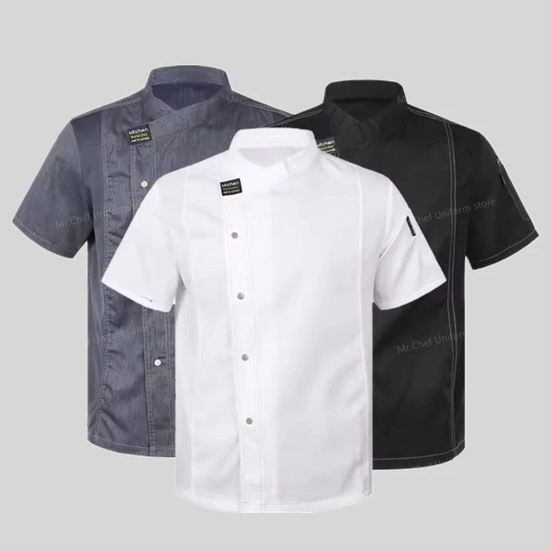 

Chef shorts black uniform Summer Restaurant Chef Jacket short sleeve Men Chef coat Breathable work clothes logo Kitchen apron