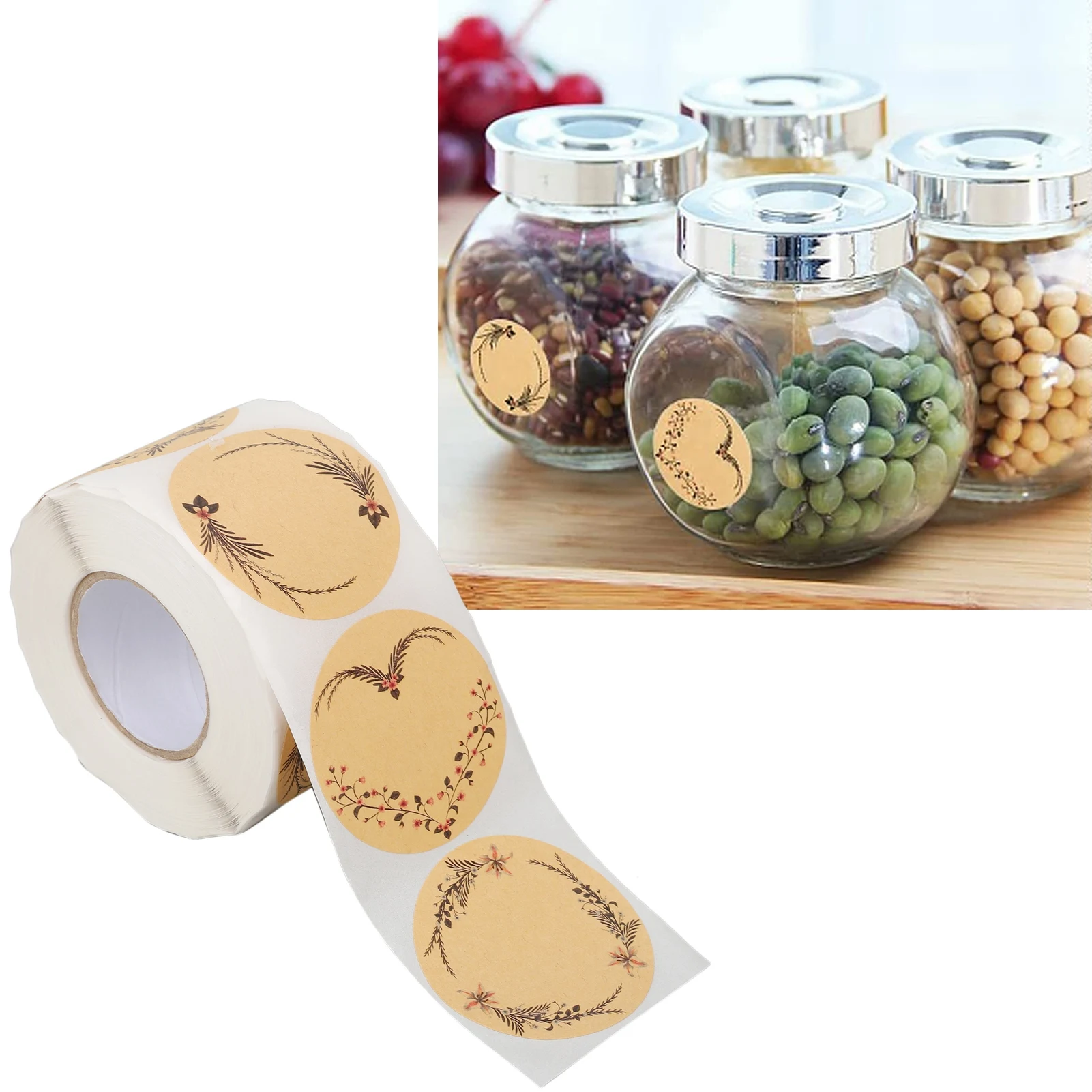 

500 шт. самоклеящихся круглых этикеток из крафт-бумаги для подарочных коробок, бутылок, декоративных поделок, органайзеров