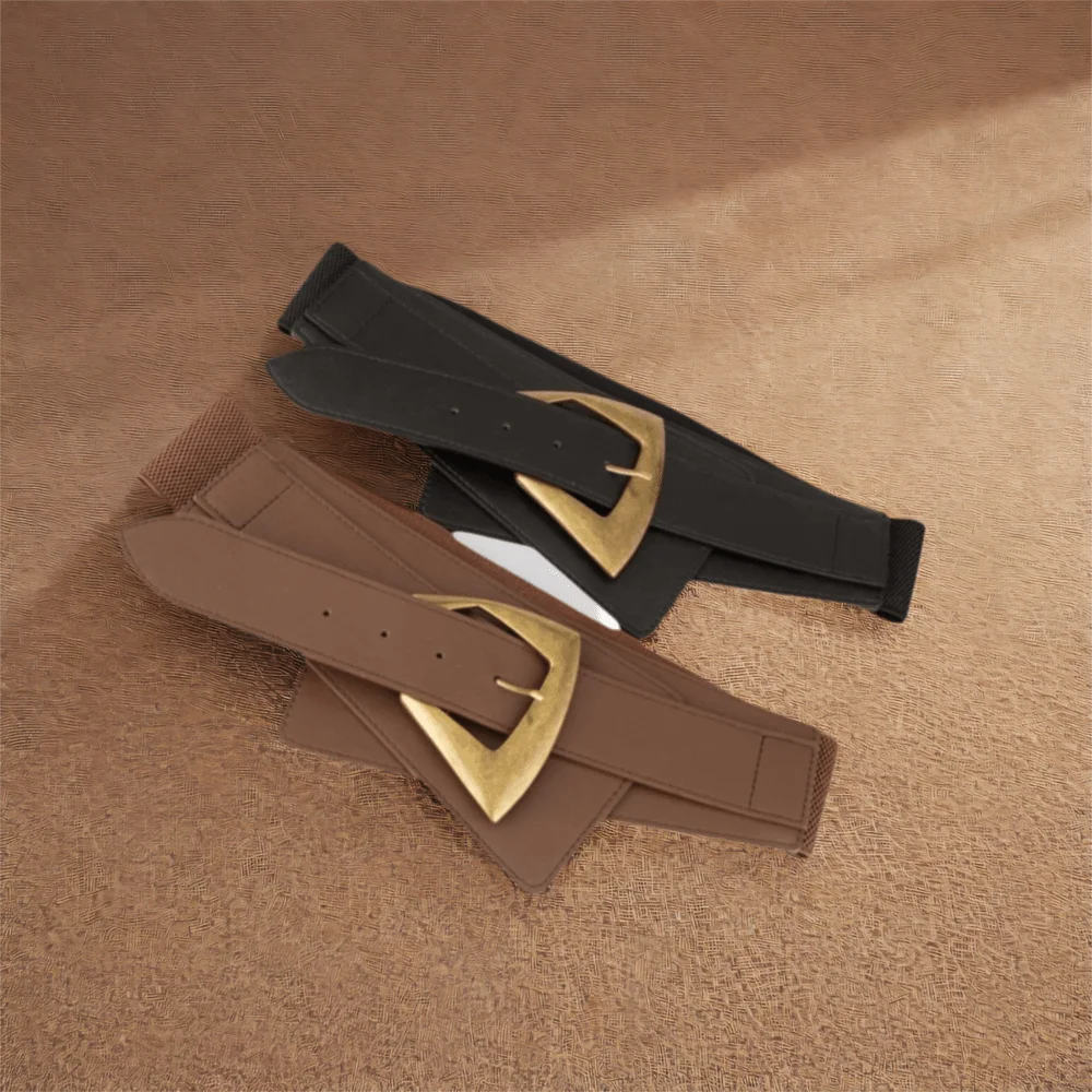 PU 가죽 탄성 와이드 커머번드 블랙 컬러 메탈 버클 여성 정장 행사 벨트 기하학적 레트로 다용도 허리 벨트