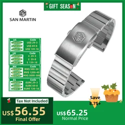 San Martin Bracelet High Quality 316L Solid Stainless Steel Watch Parts Two Links Flat Ends 20mm Brushed Clasp Universal Strap