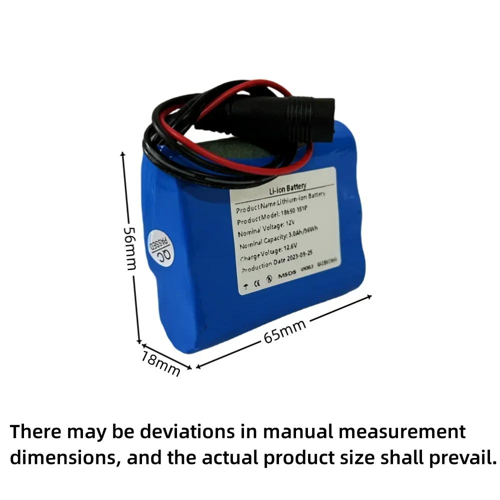 

12V 3000mAh 3S1P 18650 Lithium Battery Pack Suitable For Projector, Speaker, And Wireless Monitoring Battery +12.6V Charger