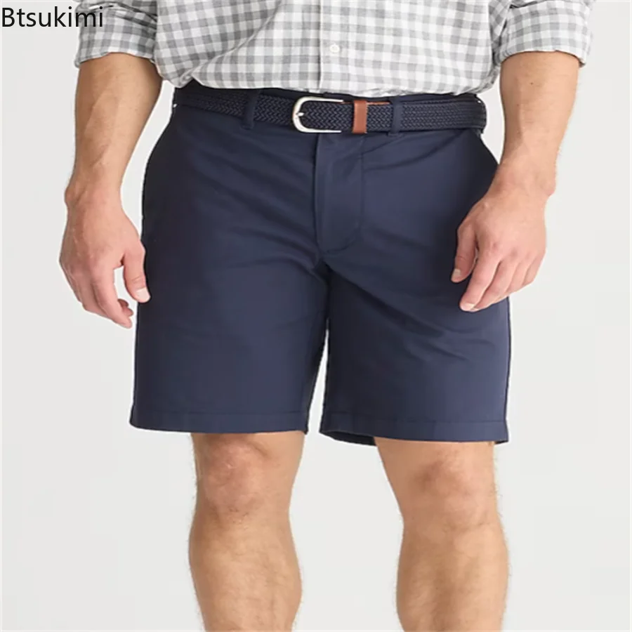 2025 Summer New Casual Shorts Men's Solid Simple Mid Waist Straight Trousers High Quality Business Social Basic Shorts for Men