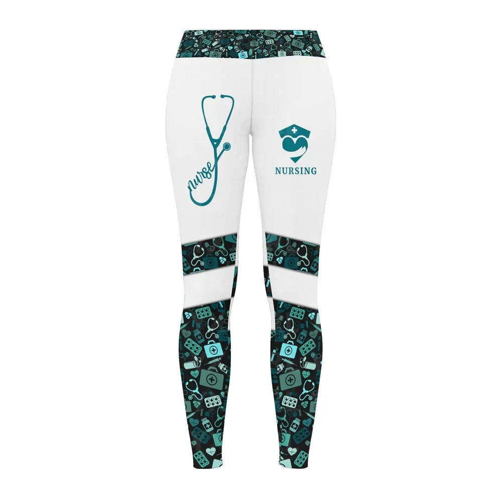 Feminino Padrão Médico Legging, Tudo Sobre Impressão, Enfermeira, Ferramentas De Enfermagem