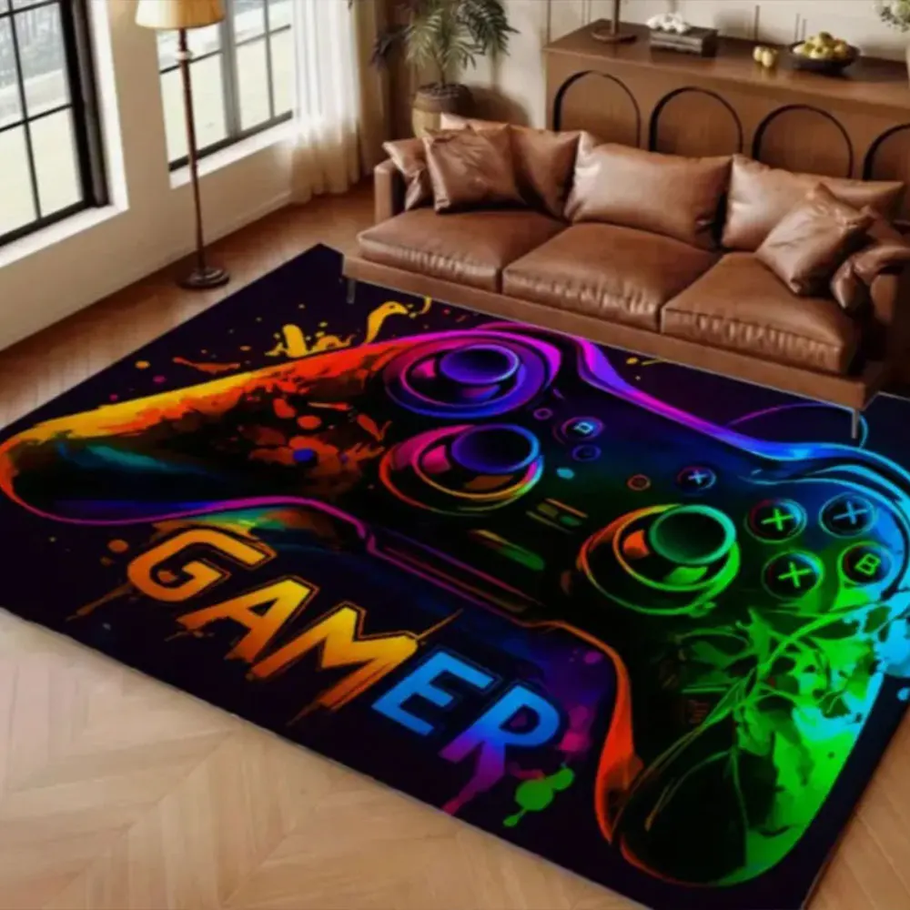 Flannel Floor Mat Player Carpet and Halloween Controller Game Room Pattern Floor Mat Gaming Player Atmosphere and Non Slip Mats