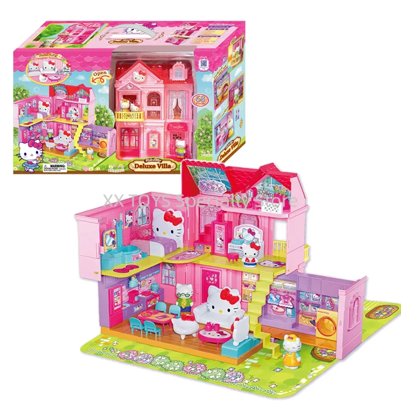 

Hello Kitty Deluxe Villa Playset Simulation Furniture Accessories Duplex Villa With 68 Accessories Girls Play House Toys Set