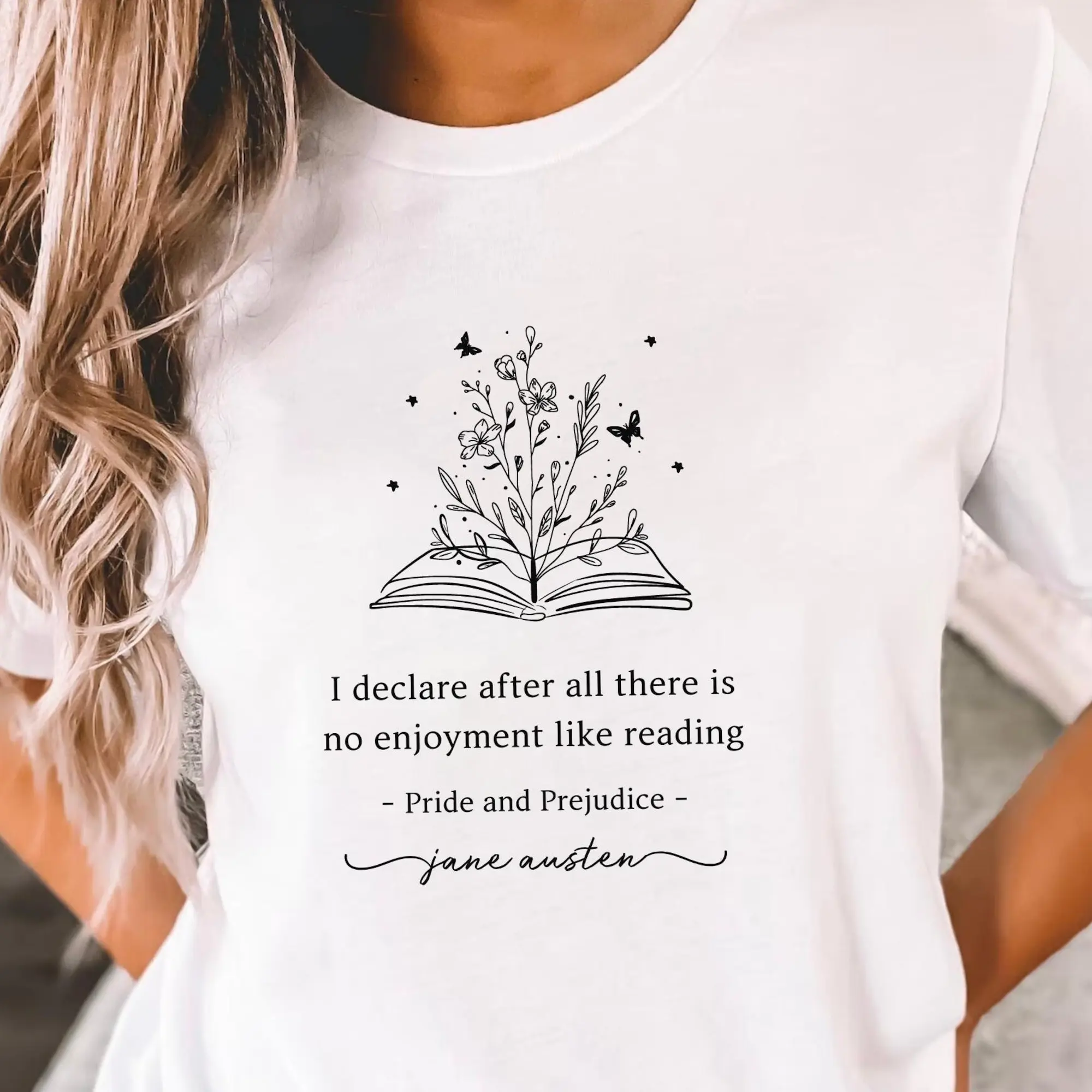 Pride and Prejudice Shirt, Jane Austen Novel Quote Tee, Bookish Clothes, I declare after all there is no enjoyment like reading