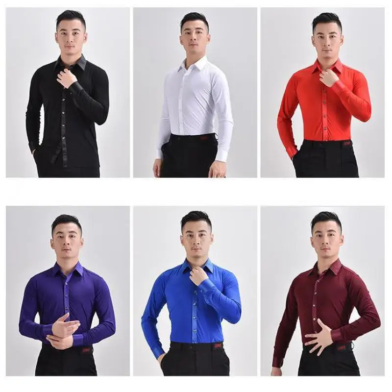 

Men's New Latin Dance Clothing Male Adult Square Modern Dance top Costumes Performing Wear young men Short Sleeved Dancing Shirt