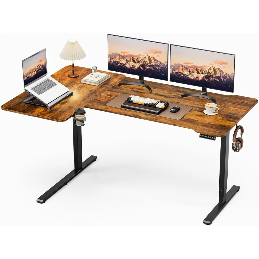 71 Inch L Shaped Adjustable Height Electric Standing Desk for Home Office and Workstation Sit Stand Computer Table with Reversi